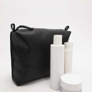 Trousse de maquillage en cuir noire grande taille