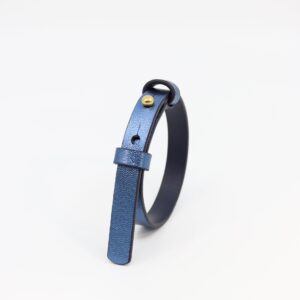 Bracelet en cuir avec fermoir en laiton - Bleu Métallique