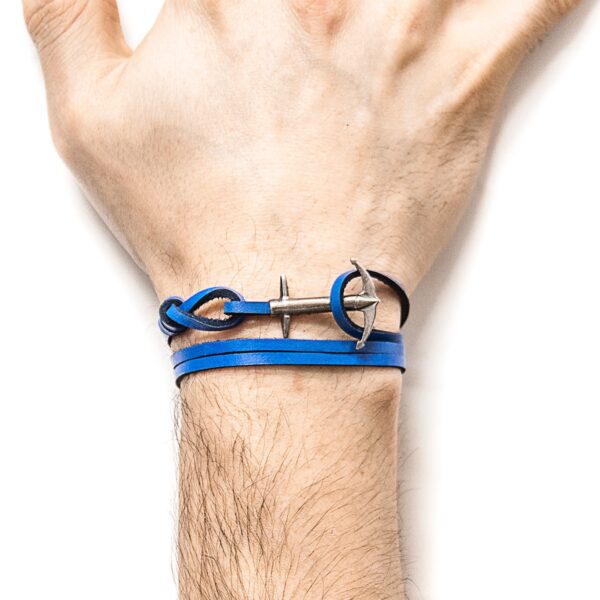 Bracelet Admiral Anchor en argent et cuir plat - Bleu royal – Image 2
