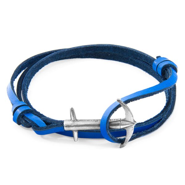 Bracelet Admiral Anchor en argent et cuir plat - Bleu royal