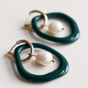 Créoles Arp en perle et porcelaine - Vert foncé