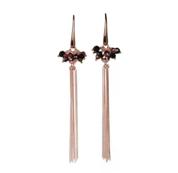 Boucles d’oreilles Cherie Black Tassel - Or rose et argent
