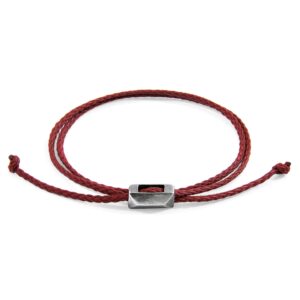 Bracelet Edward fin en argent et corde - Rouge Bordeaux
