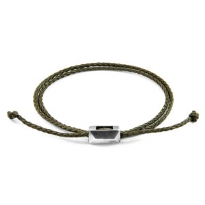 Bracelet Edward fin en argent et corde - Vert Kaki