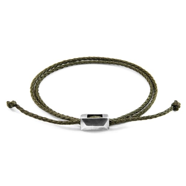 Bracelet Edward fin en argent et corde - Vert Kaki