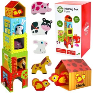 Cubes puzzle ferme en bois – Jeu d’éveil pour enfants