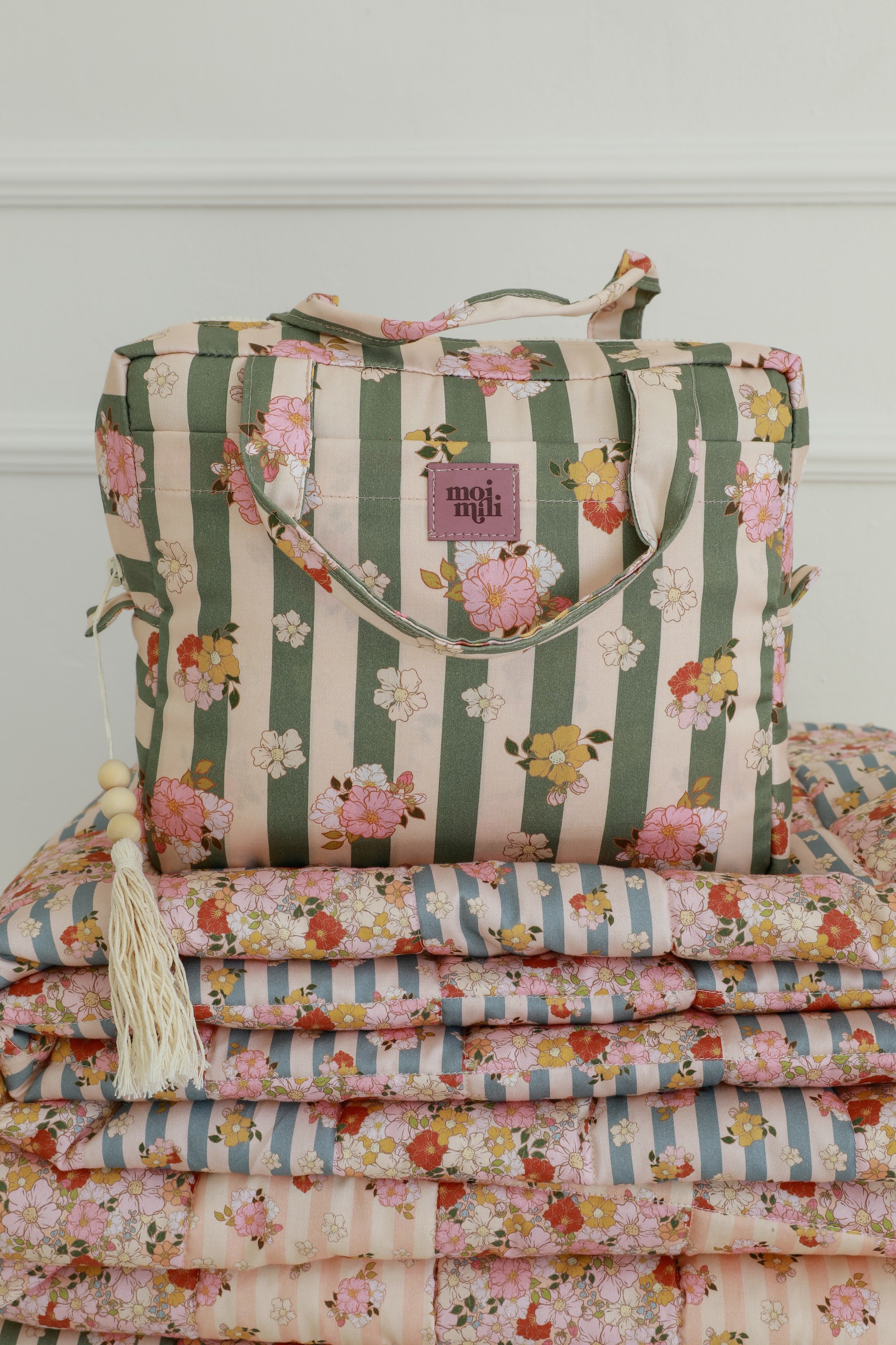 Grande Trousse à Maquillage – Rayée Verte