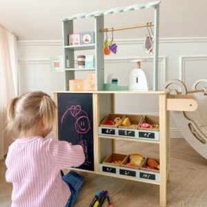 Stand de nourriture en bois mobile à roulettes – 73 accessoires