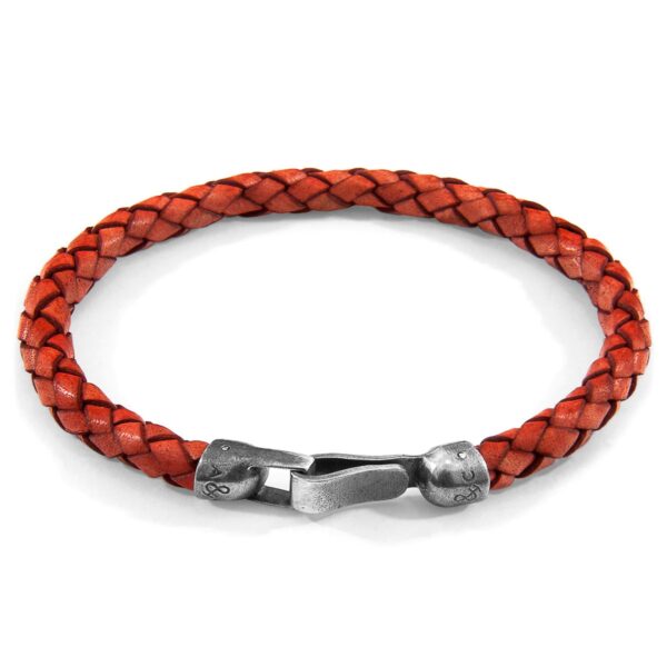 Bracelet en cuir Skye argenté et tressé - Rouge Ambre