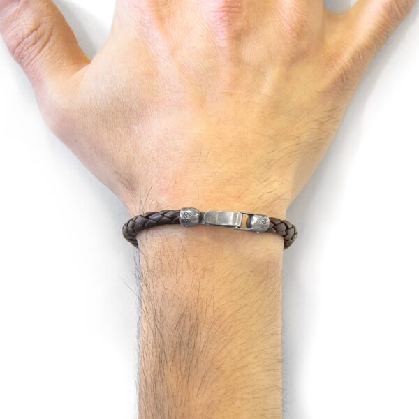 Bracelet en cuir Skye argenté et tressé - Marron Cacao – Image 2