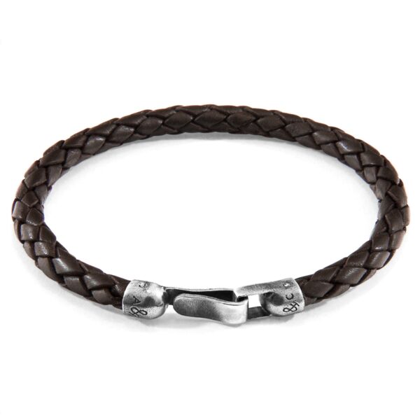 Bracelet en cuir Skye argenté et tressé - Marron Cacao