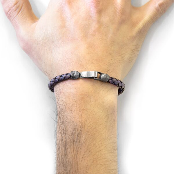 Bracelet en cuir Skye argenté et tressé - Bleu Indigo – Image 2