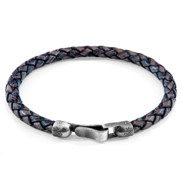 Bracelet en cuir Skye argenté et tressé - Bleu Indigo