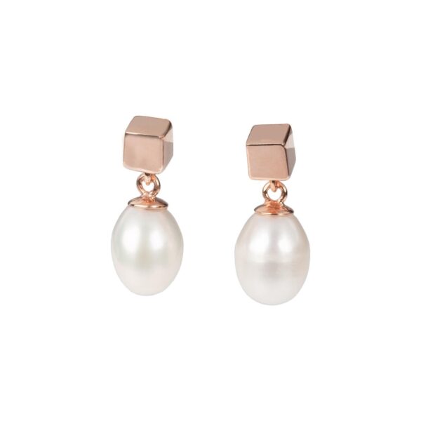 Boucles d’oreilles pendantes Solid Pearl - Or rose et argent – Image 3
